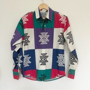 Vintage Wrangler Western Wear for Women Bold Aztec Print Button Down Shirt Small